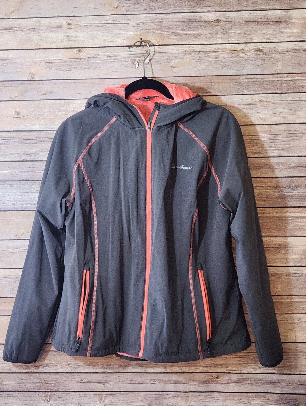 Eddie Bauer Charcoal Jacket with Coral Trim